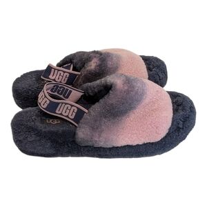 UGG Fluffy Slippers in Pink and Black